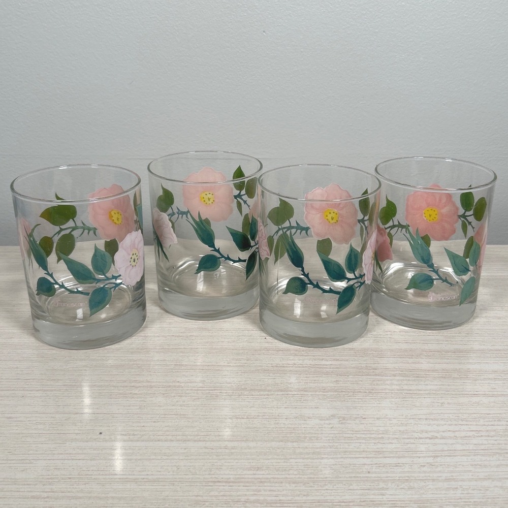 Franciscan Desert Rose Juice Glasses Pink Floral Tumblers Vintage FOUR